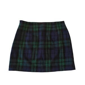 Anthro I.O.I.O Plaid Wool Mini Skirt Green Blue Size S